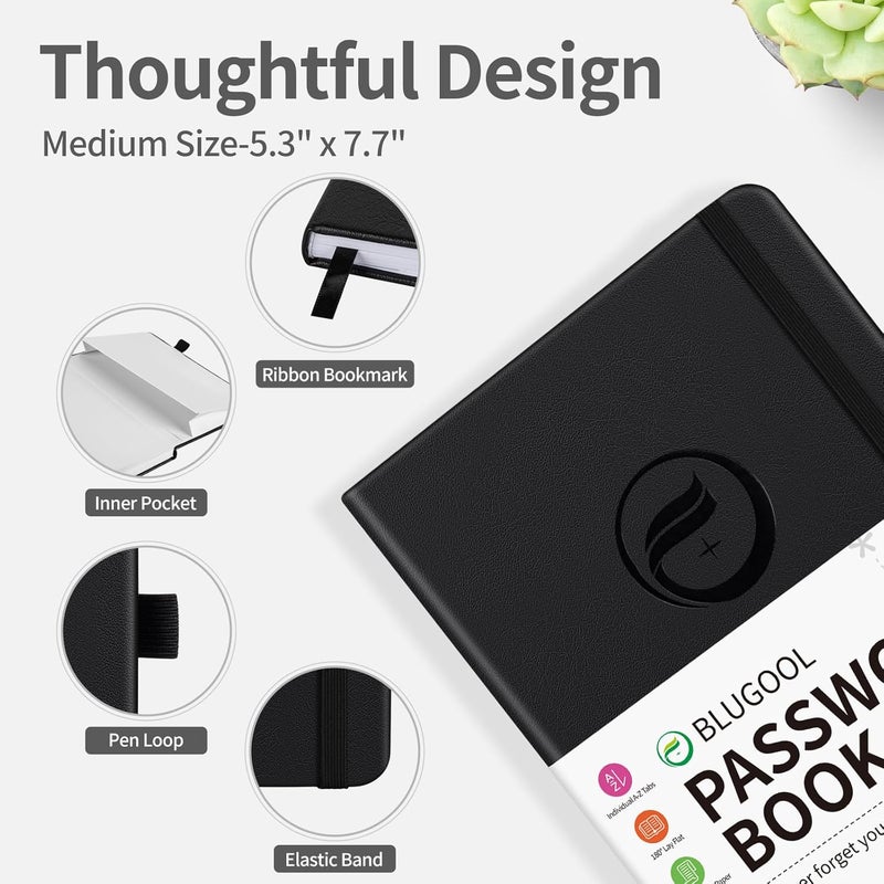 Blugool Password Book with Alphabetical Tabs, Password Keeper Book for Seniors, Hardcover Password Notebook for Individual & Colorful Tabs, Password Organizer for Website Logins, 5.3" x 7.7", Black - Image 4